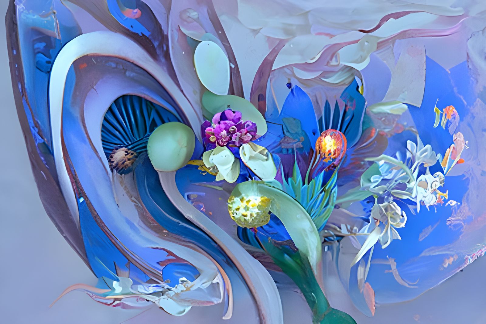 Floral Abstract Painting in Surreal Psychedelic Style