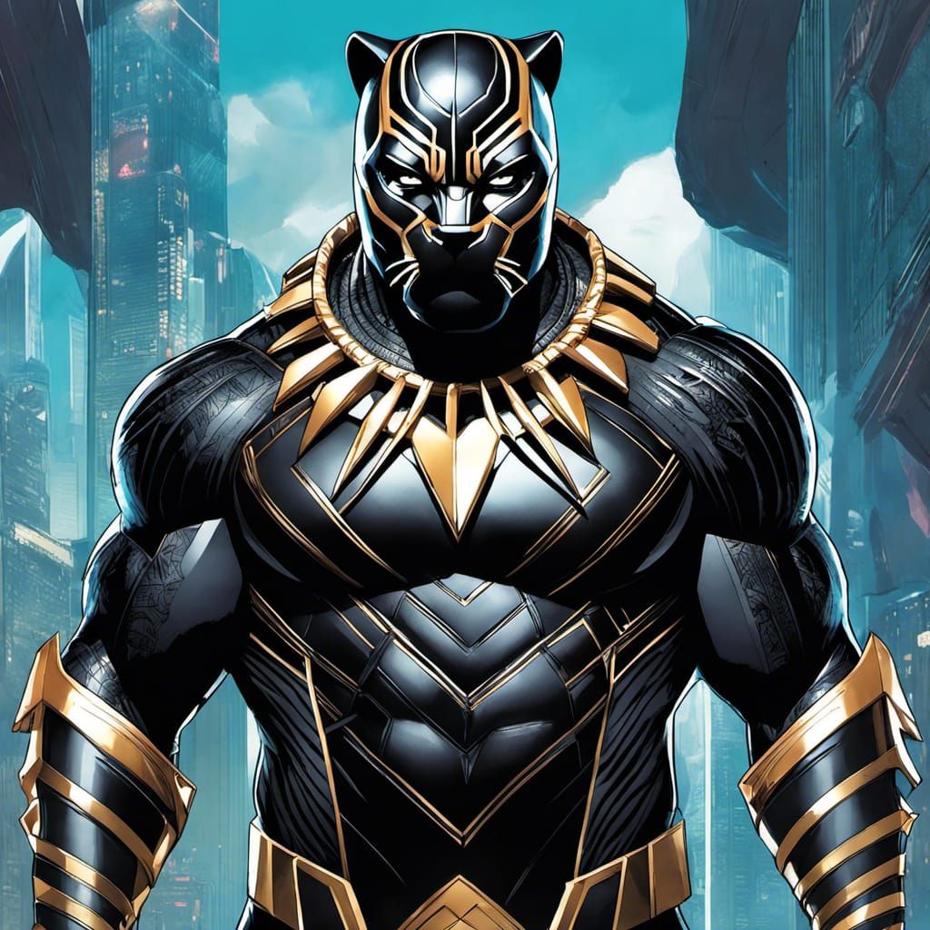 Chubby Black Panther Portrait in Digital Painting Style