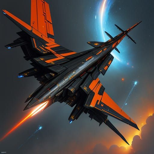 Sleek Industrial Futurist Spaceship Soars Through Cosmic Exp...