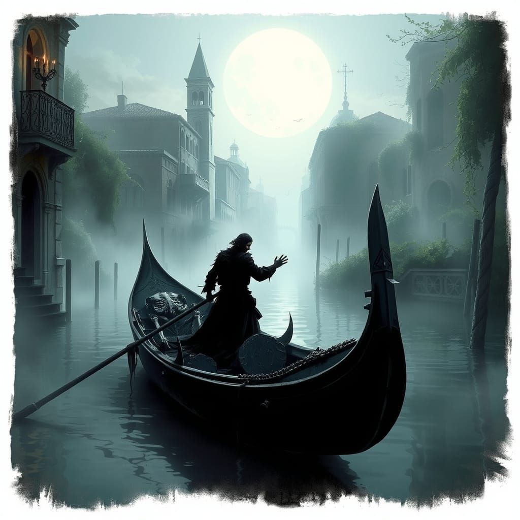 Haunted Venice: Spectral Gondolier in Gothic Canals