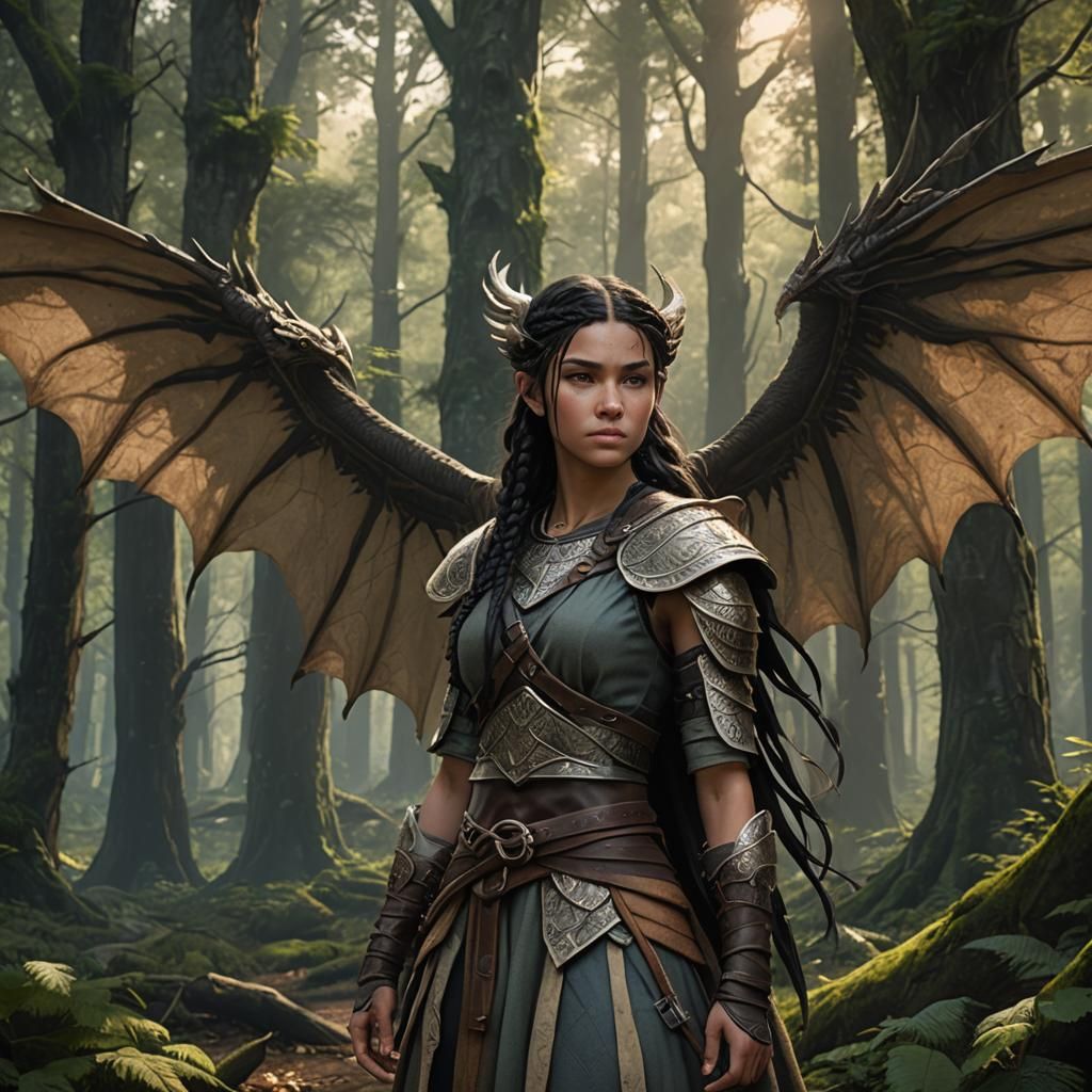 Viking Girl with Dragon Wings: Dark Fantasy Art