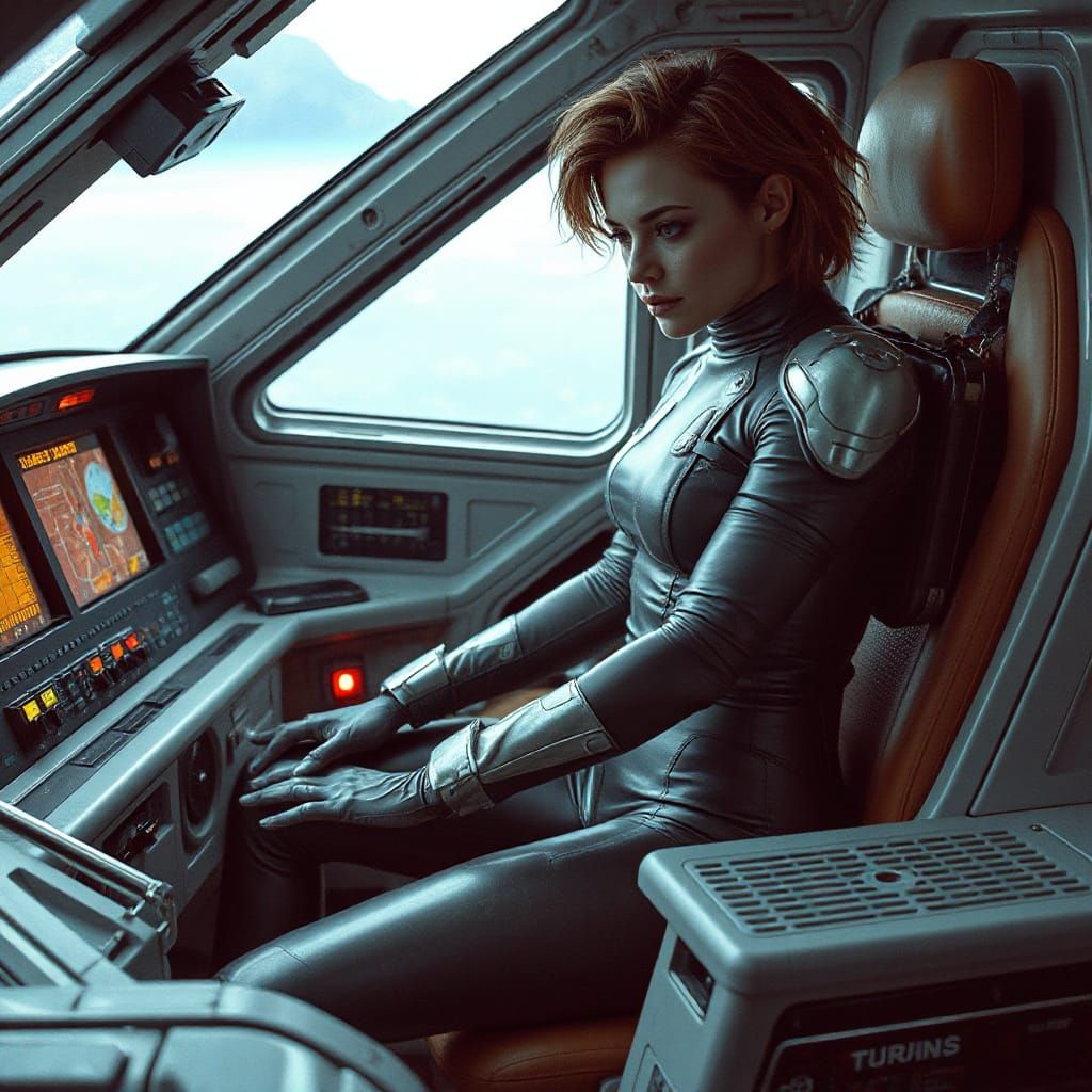 Cyberpunk Goddess Commands Futuristic Spaceship in Distresse...