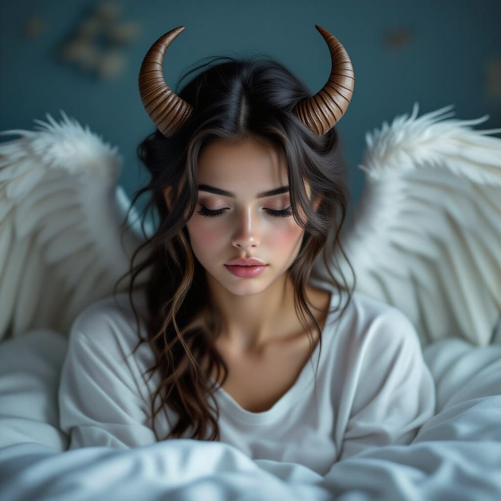 Half-Angel Half-Demon Sleeping: Hyperrealistic Grunge Portra...