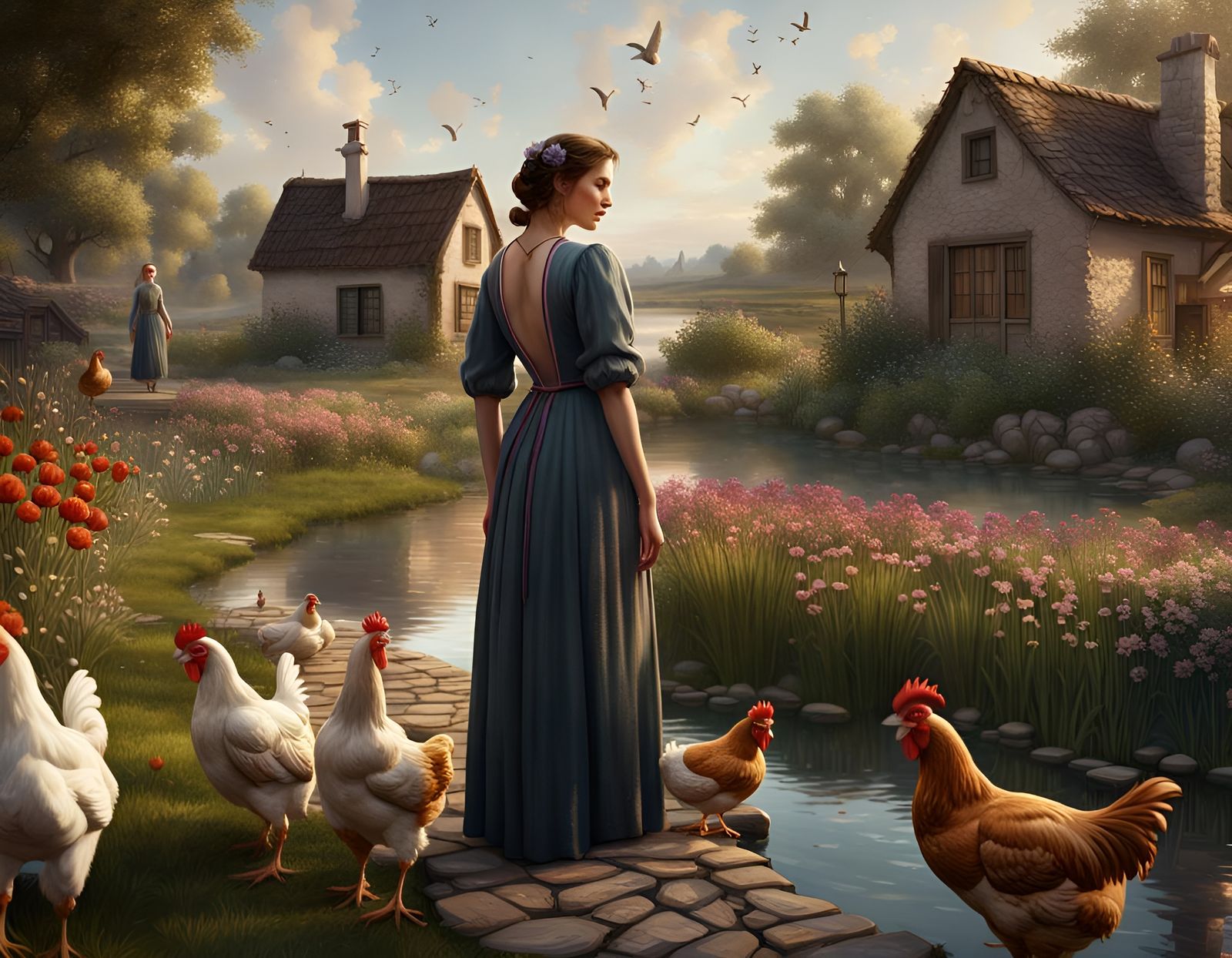 Woman by Lake in Eugene de Blaas Style