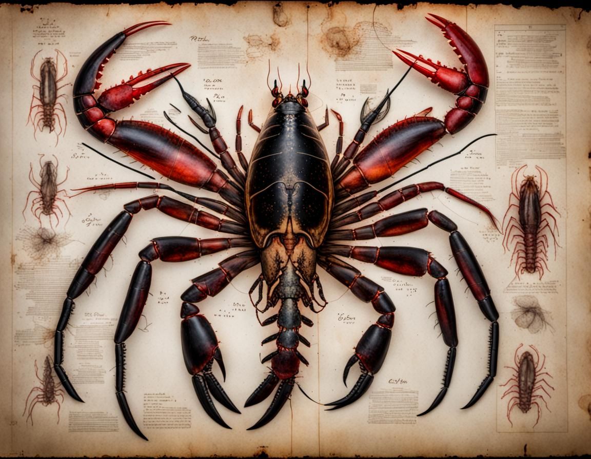 Dissected Crayfish Diagram in Giger Style
