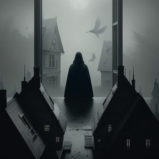 Surreal Villagers Gaze at Pin-up Girl, Fine Art Style