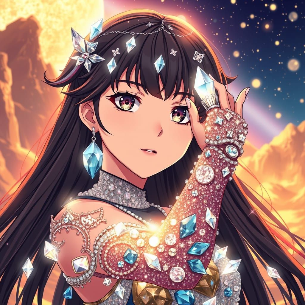 Heroic Crystal Maiden in Vibrant Anime Style