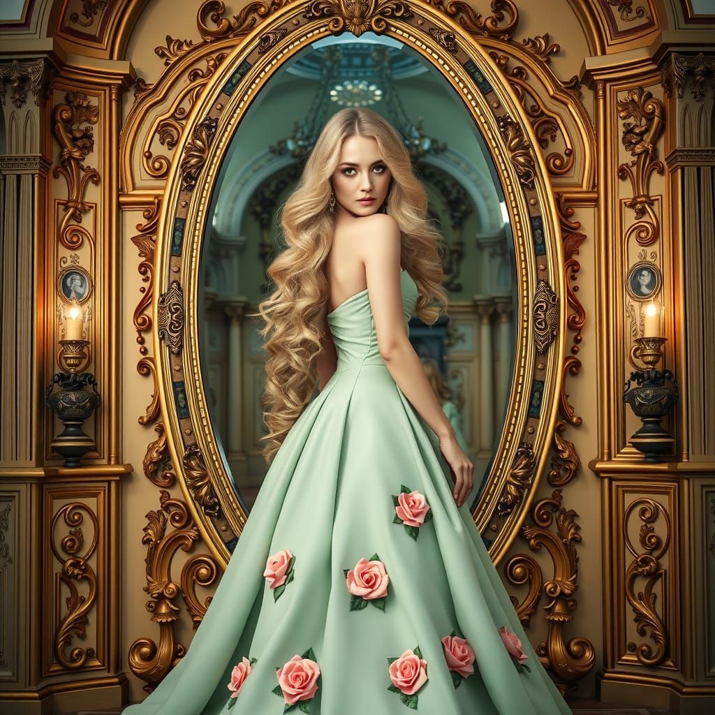Blonde Princess in Art Nouveau Rococo Boudoir