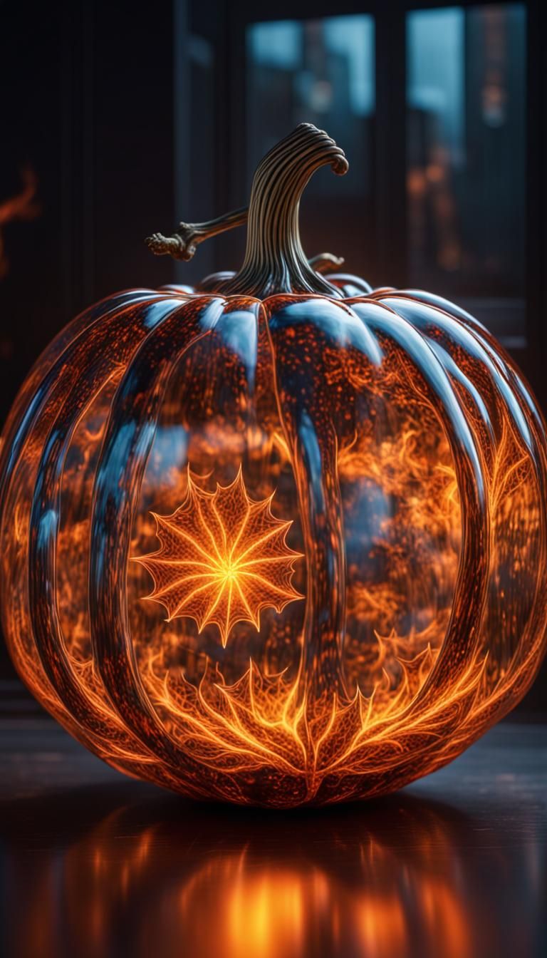 Glowing Glass Pumpkin in Impressionistic Style