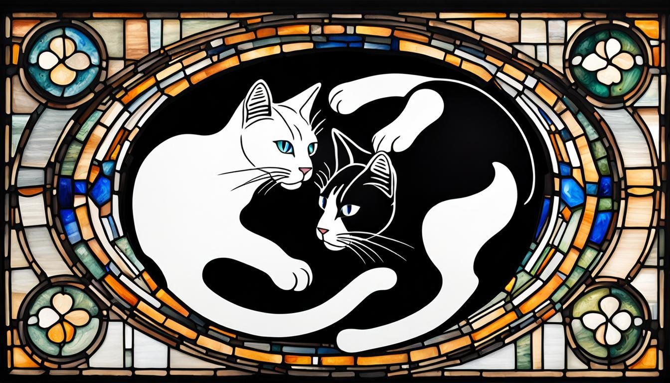 Yin-Yang Symbol of Cats in Stained Glass