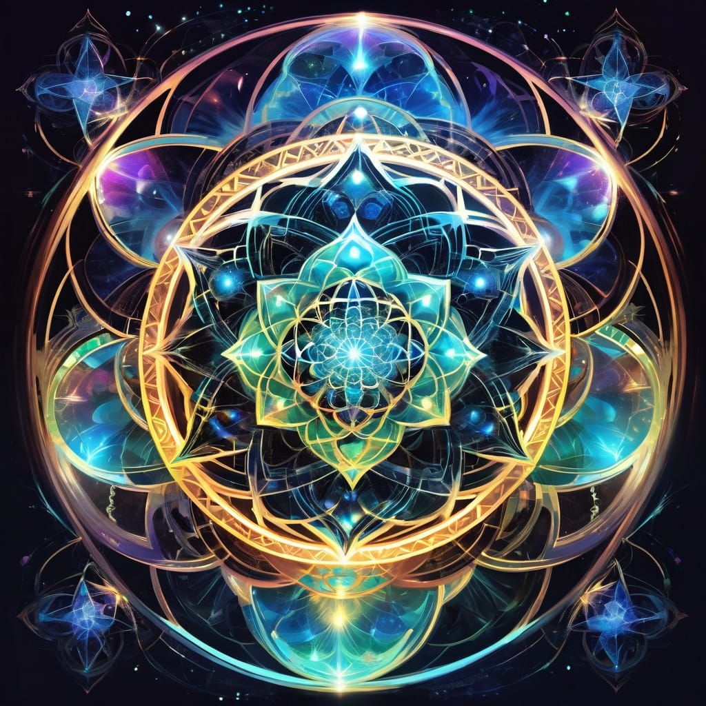 Surreal Dystopia with Glowing Sacred Geometry