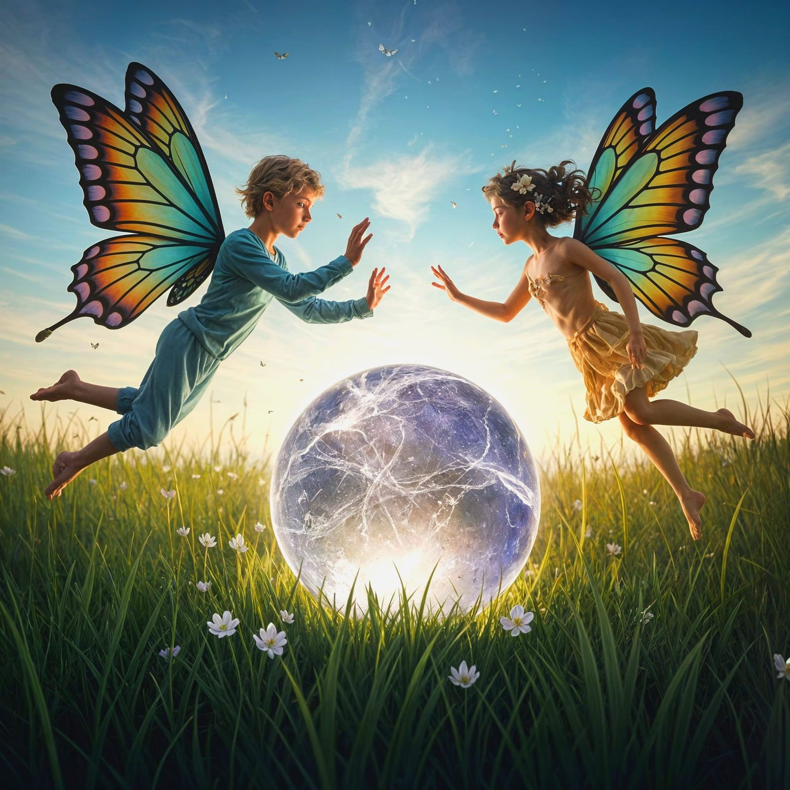 Fairy Couple Channels Healing Power in Idyllic Meadow