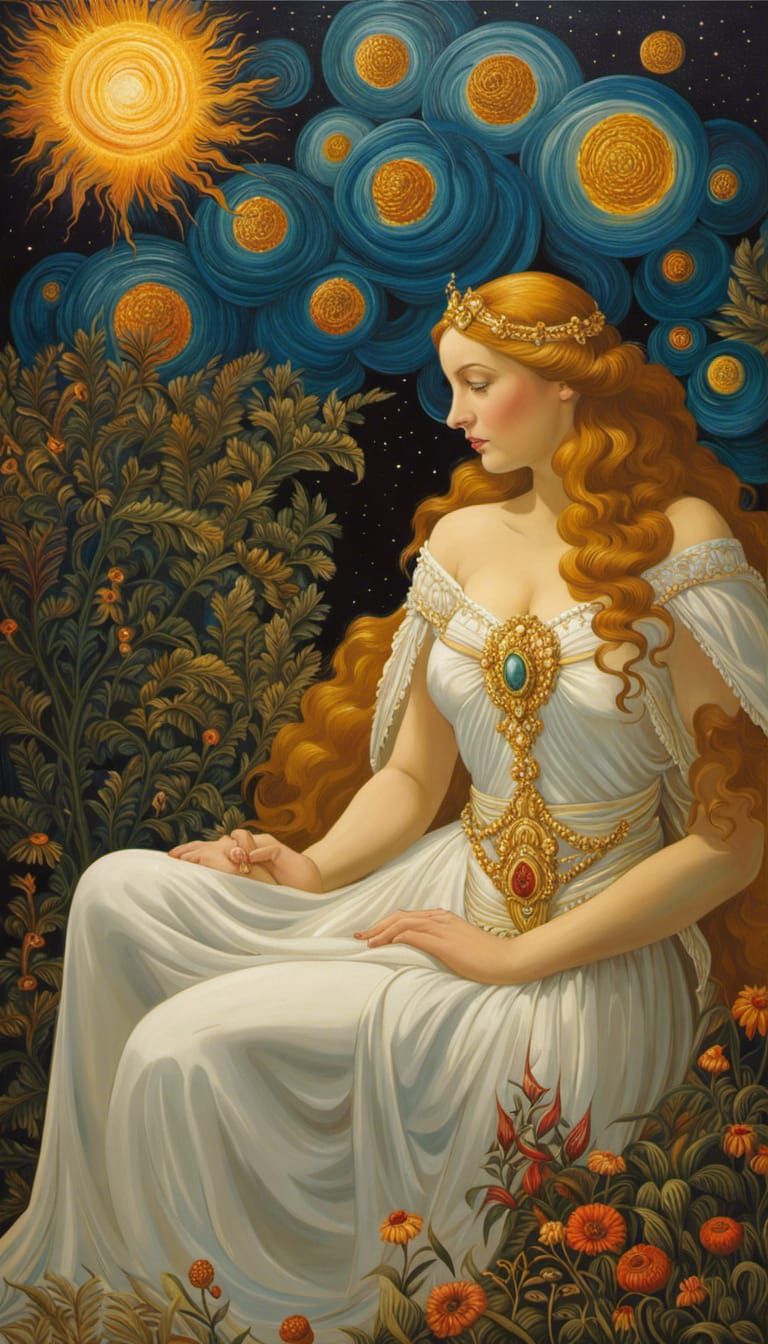 Aphrodite and River of Fire: Surrealist Oil Painting