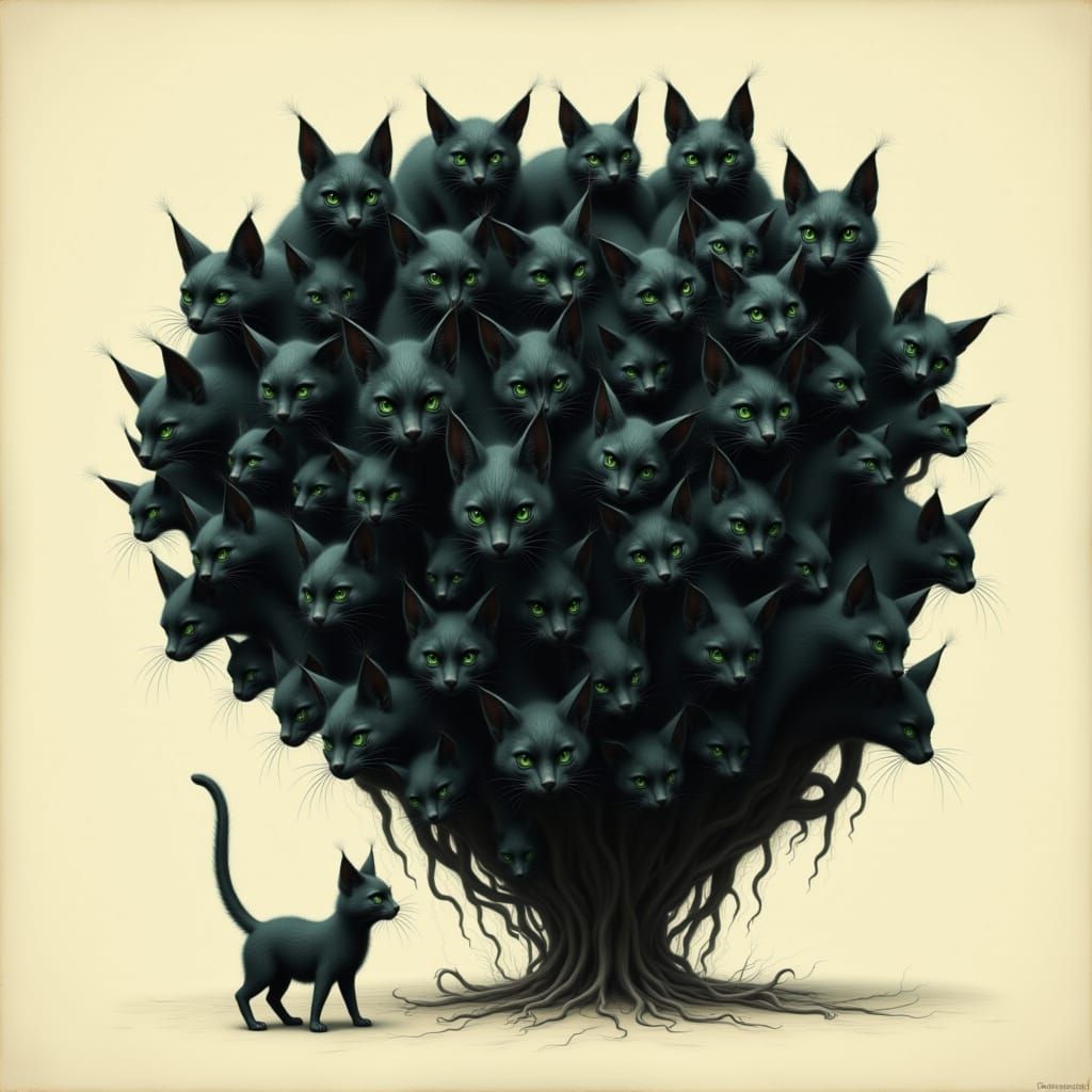 Cohesive Feline Unity in Cyberpunk Aesthetic