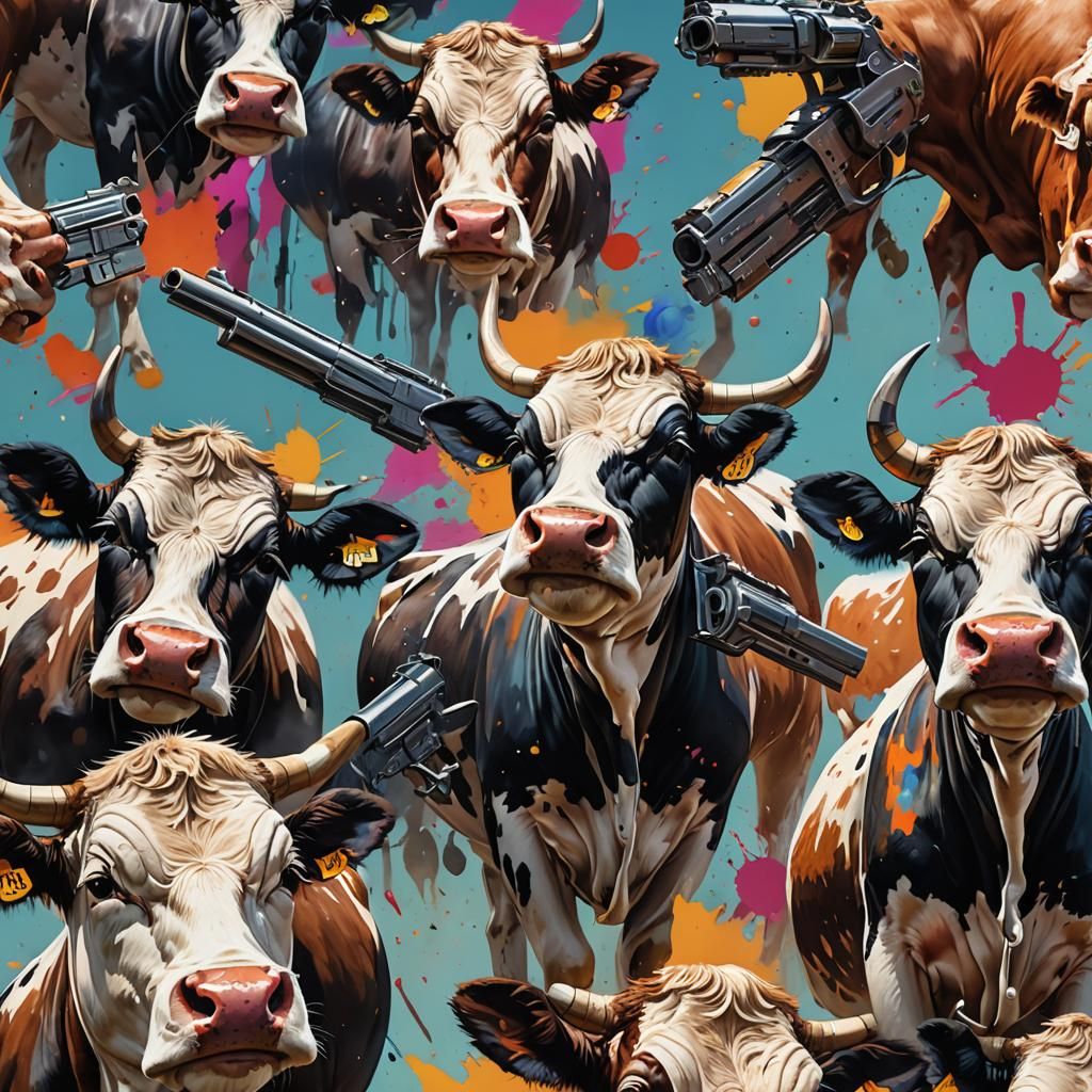 Hyperrealistic Cows With Guns Concept Art