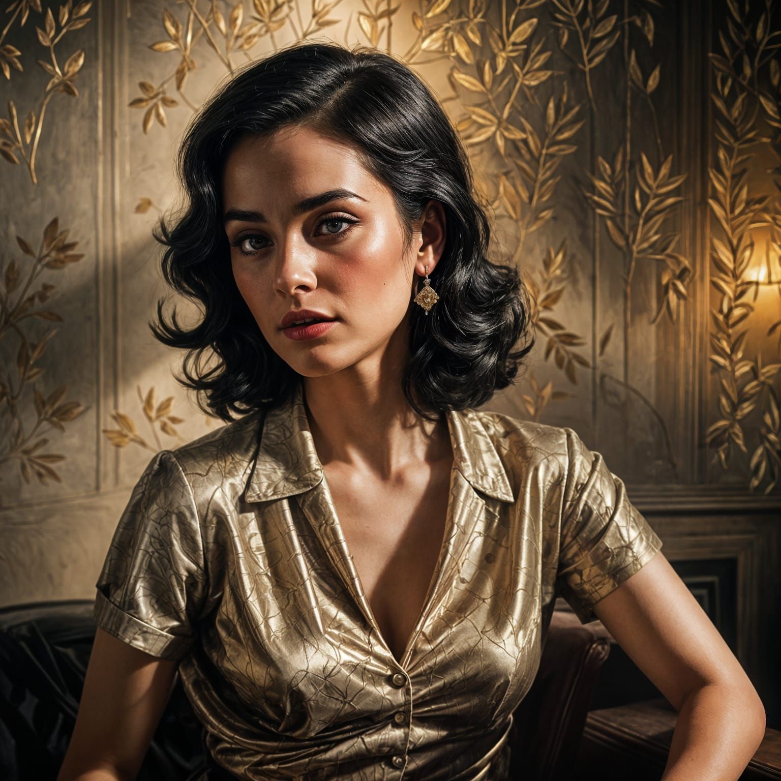 Hyperrealistic 1950s Woman with Dark Eyes