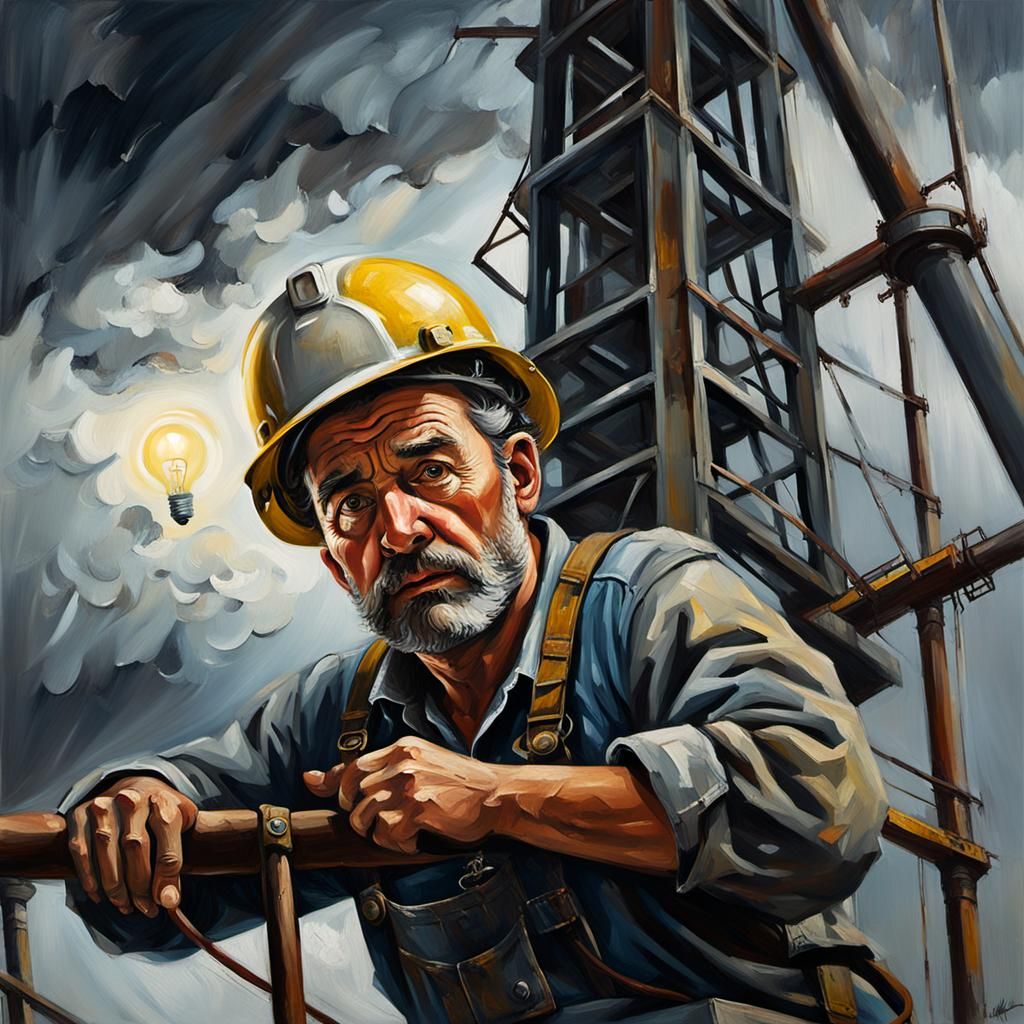 Expressionist Oil-Painting: A Perilous Light Bulb Change