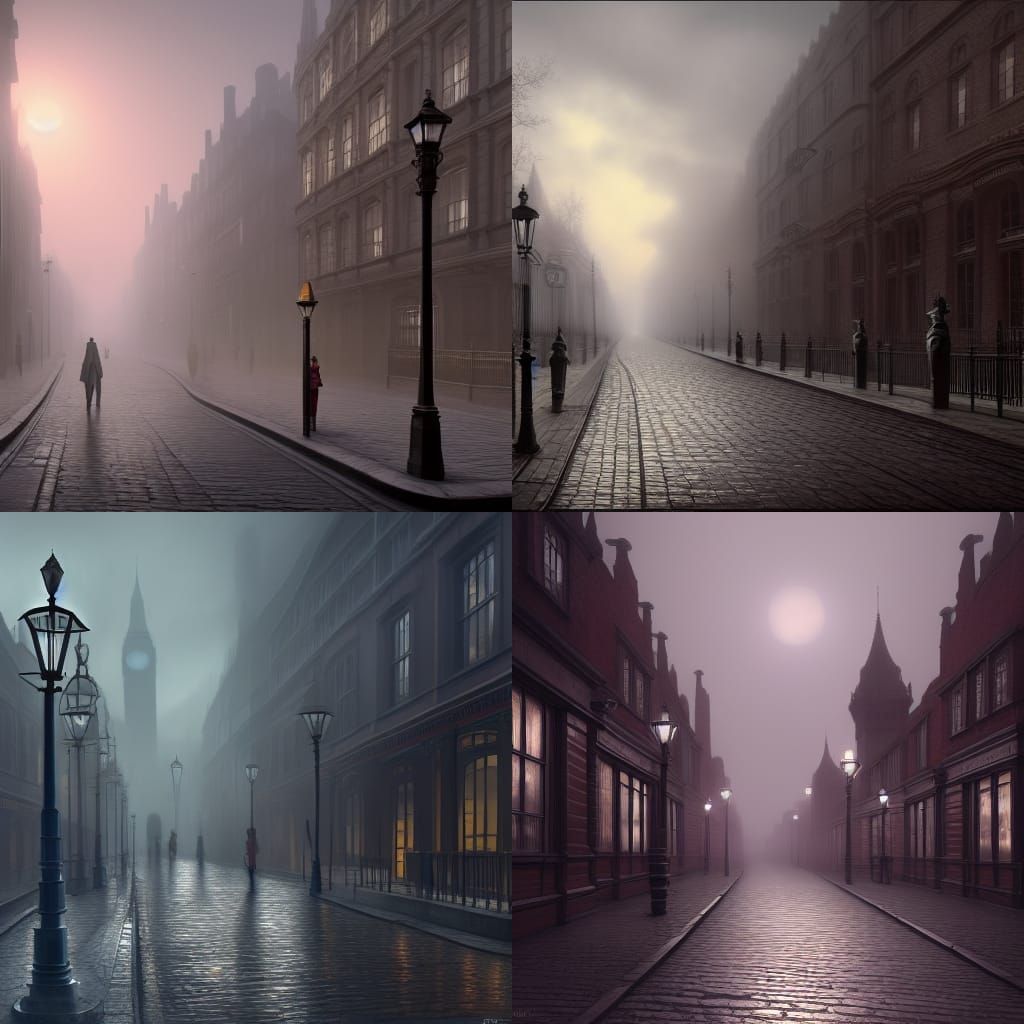 Misty London Street Scene in Detailed Matte Painting