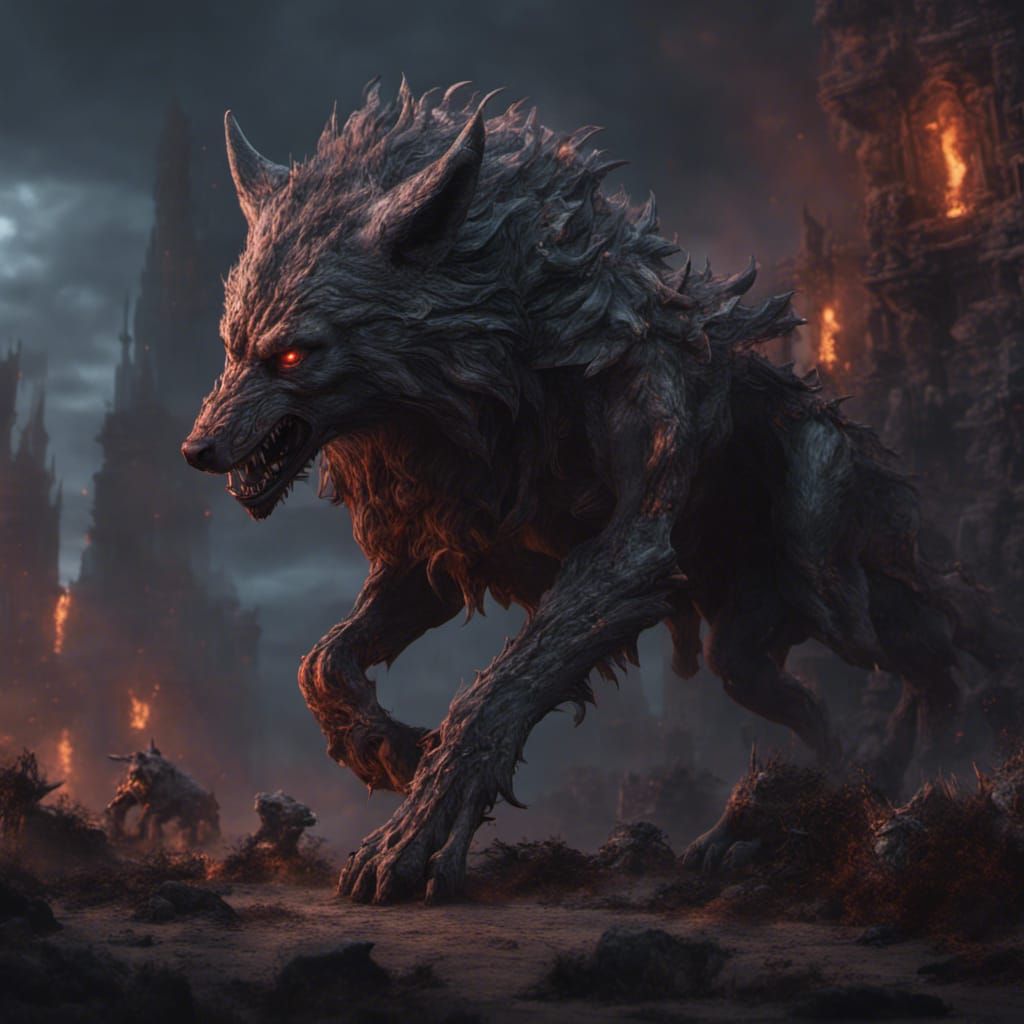 Fantastical Demon Wolves in Detailed Matte Painting