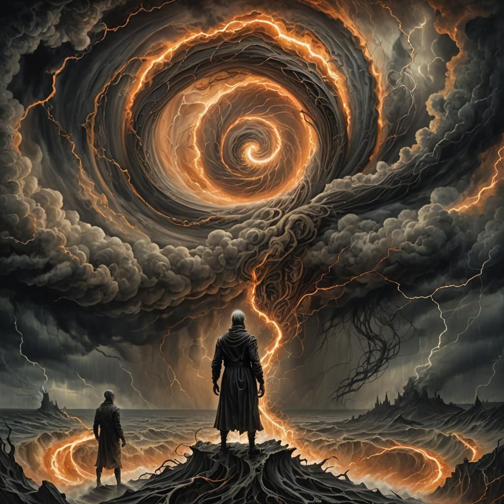 Grimdark Surrealism: Figure at the Edge of a Maelstrom