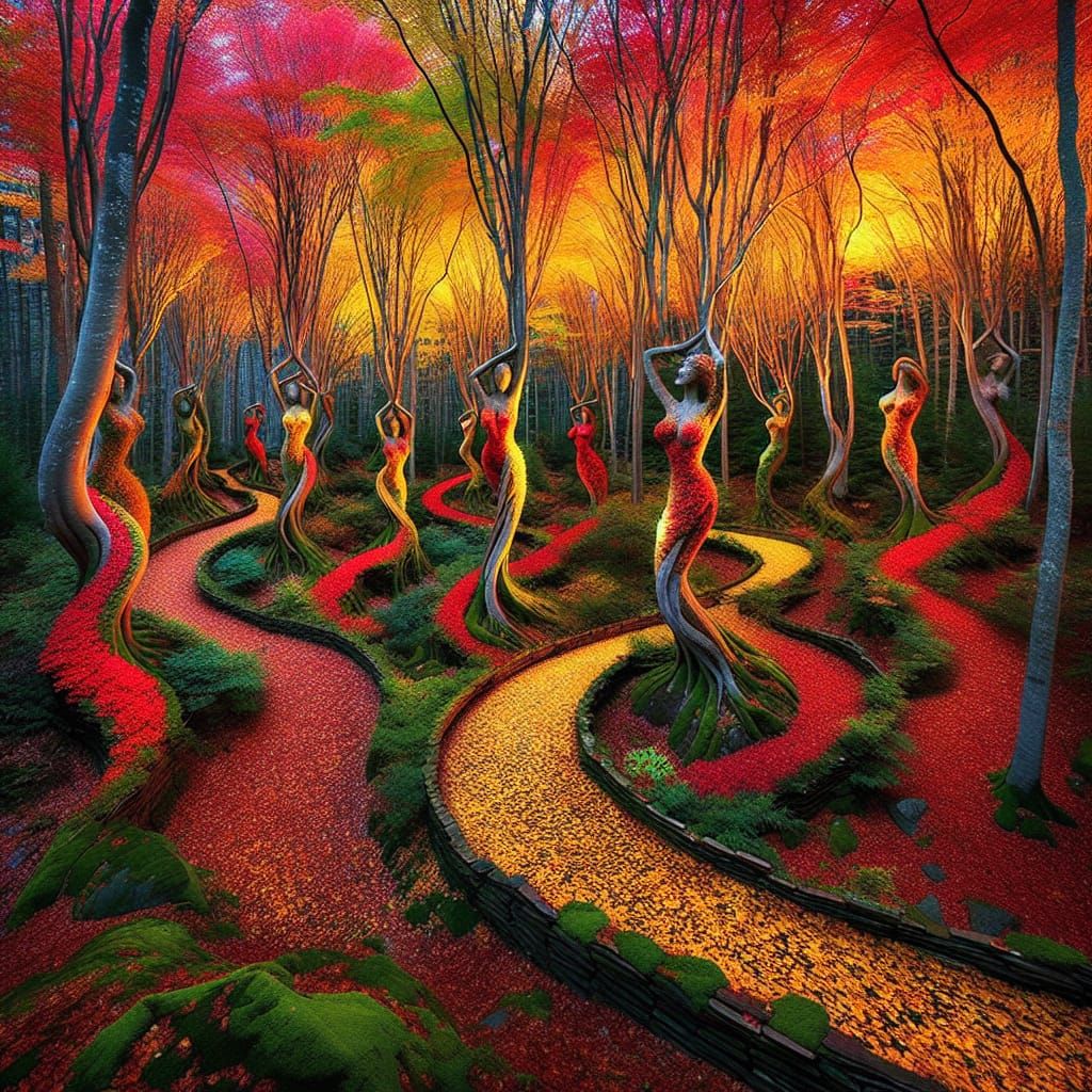 Autumn Forest: Trees Shaped as Beautiful Women