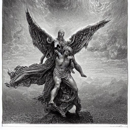 Triumph of Evil: Angel Defeated in Dore Style