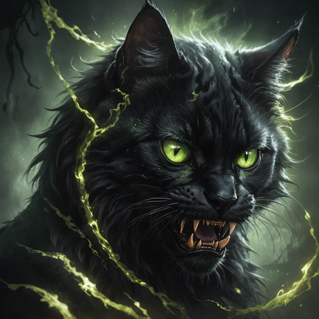 Eerie Black Cat Screaming in the Dark: Gothic Horror Art