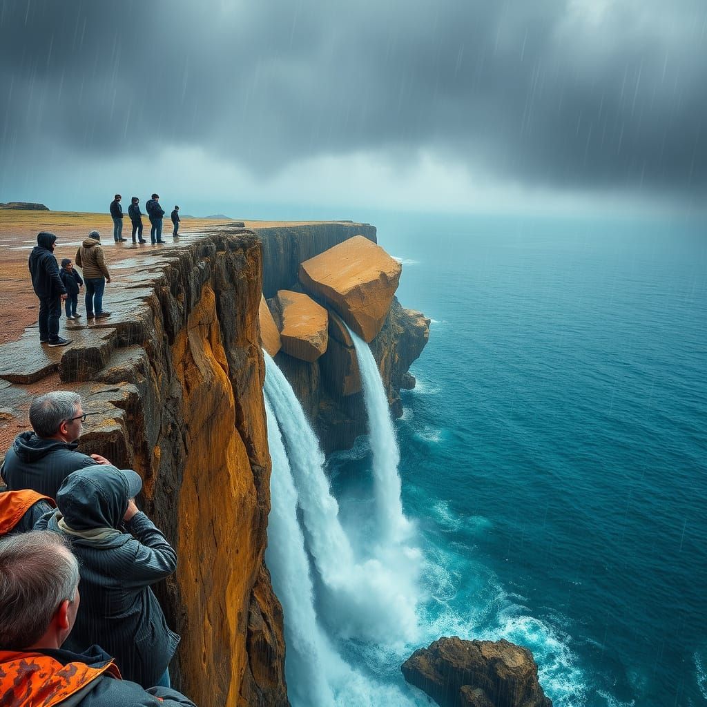 Yellowish Calcarenite Blocks Crash into Calm Blue Sea