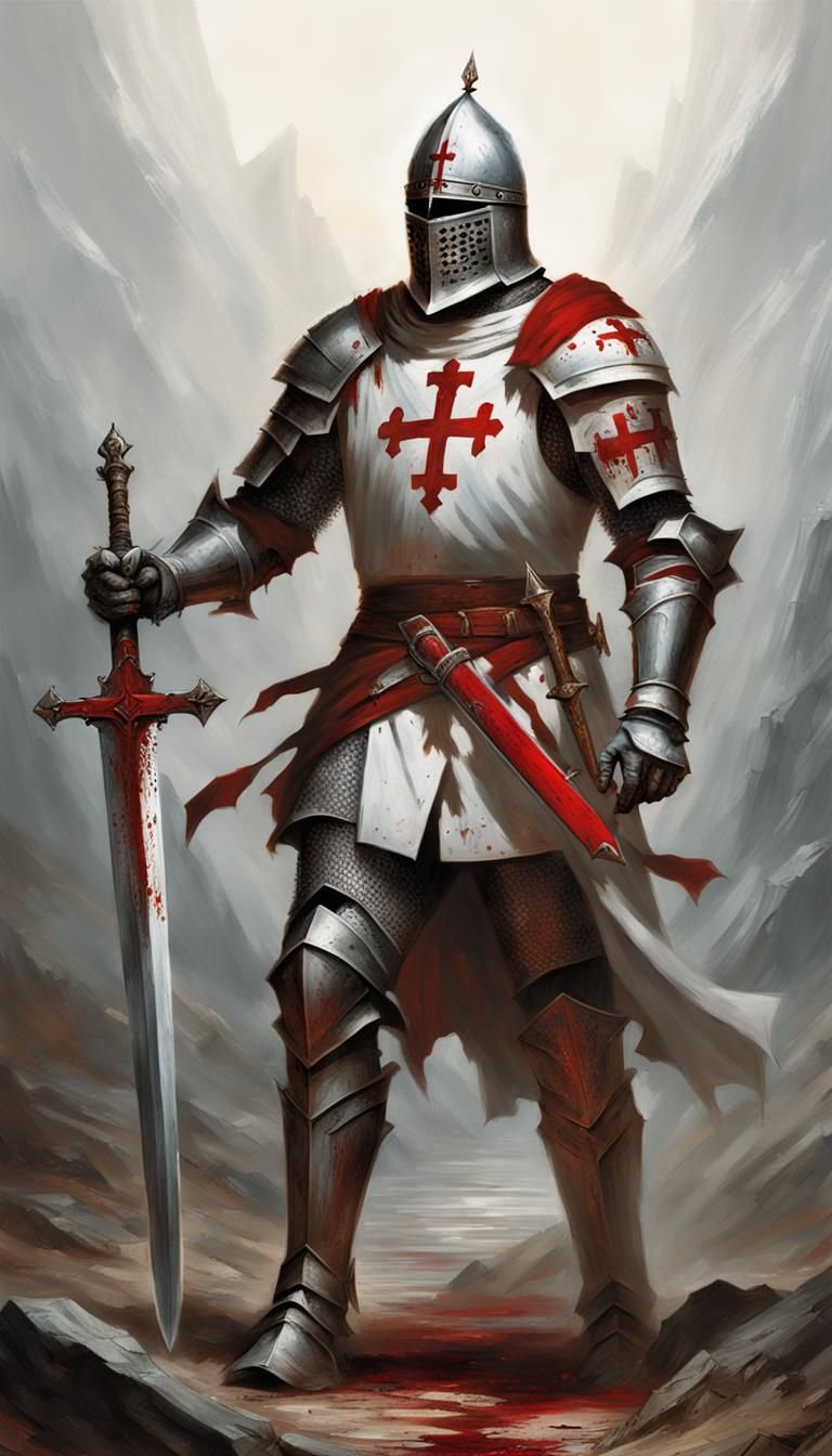 Knight Templar with Zweihander in Death Metal Style