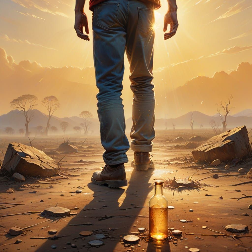 Soulful Man in Deserted Landscape: Vibrant Oil Painting