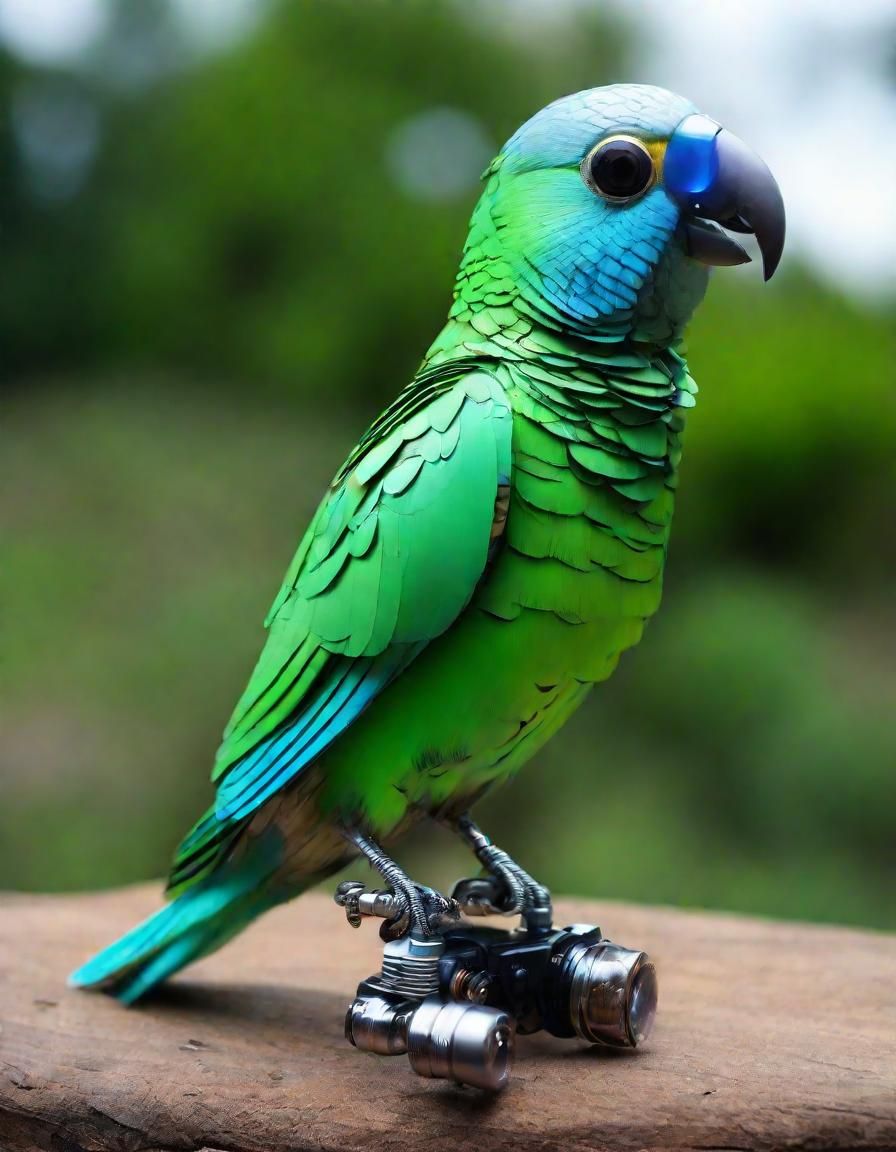 Steampunk Cyborg Parakeet with Sapphire Lens
