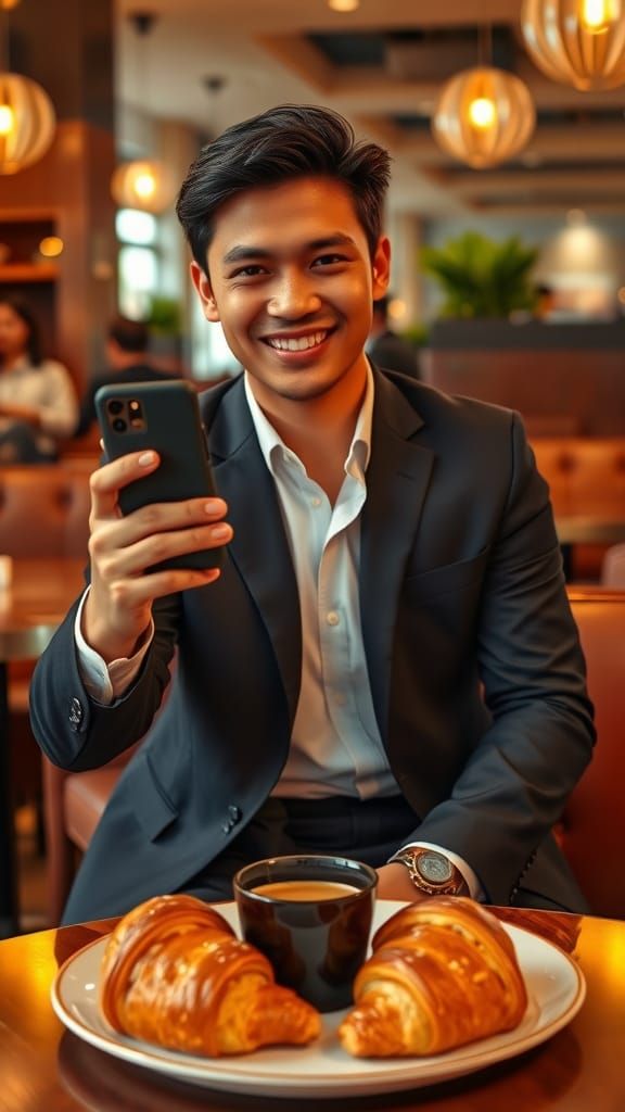 Confident Young Executive in a Cozy Café Setting