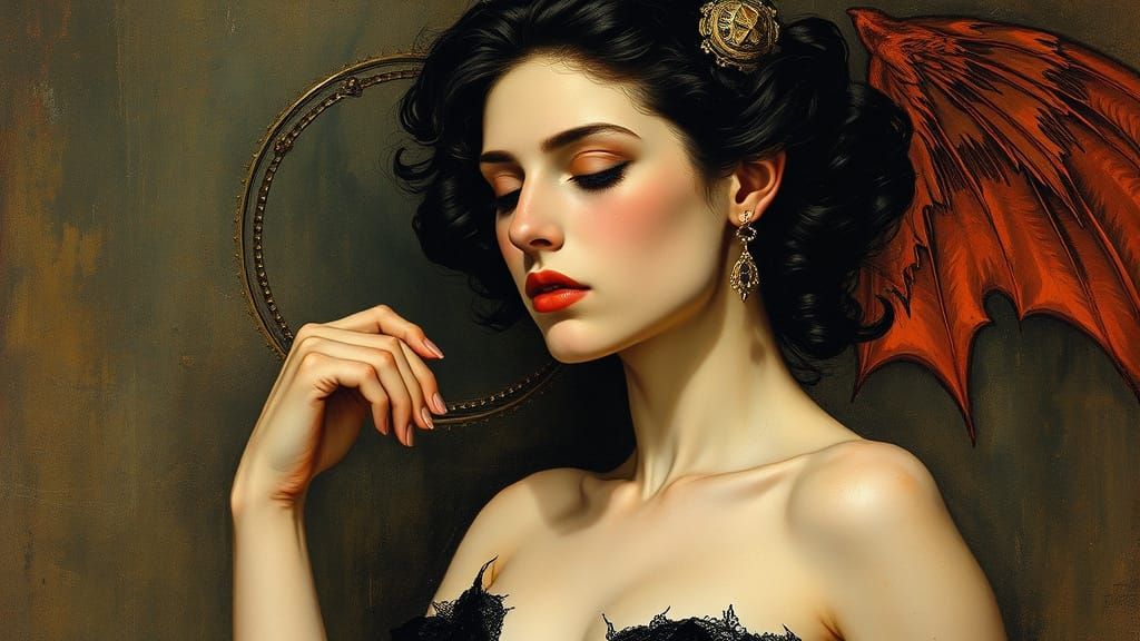 Ethereal Portrait of a Seductive Lucifer in a Dramatic, Roma...