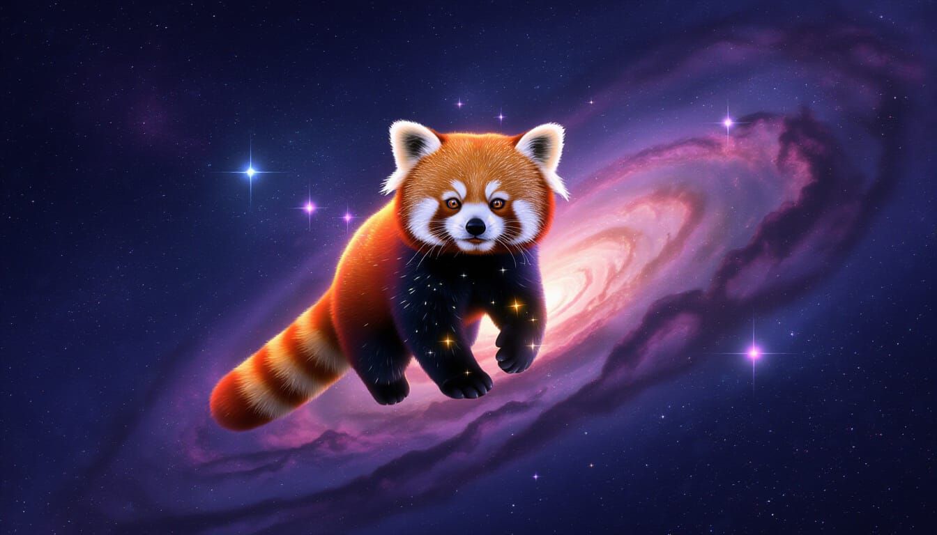 Sparkling Red Panda in Cosmic Void