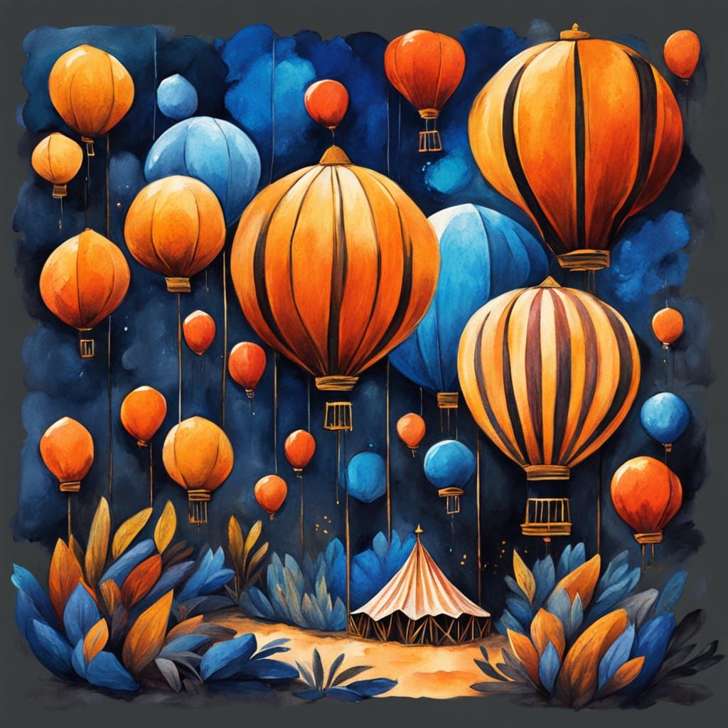 Clowns in Circus Tent as Gouache Watercolor