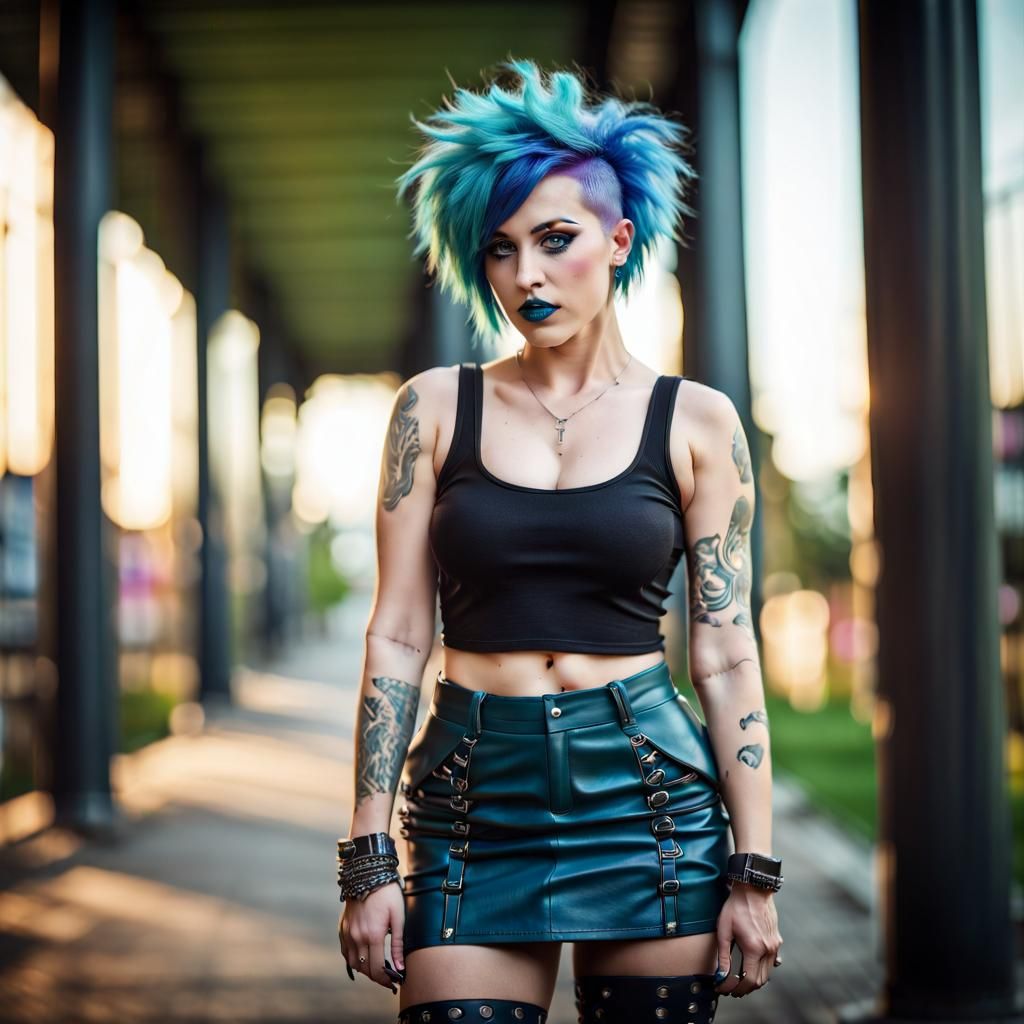Beautiful Punk Girl With Blue Hair, 8K Photo