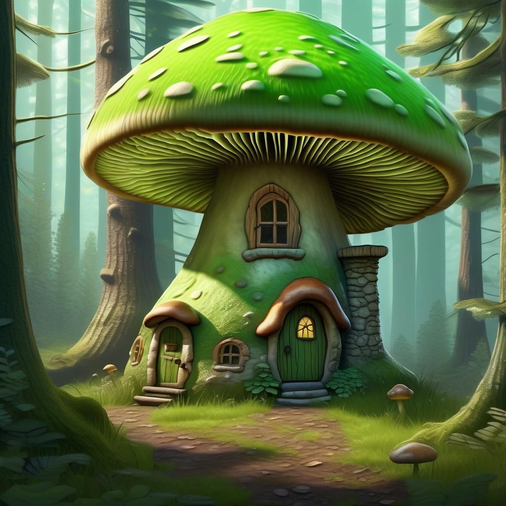 Giant Mushroom House in Forest with Elf