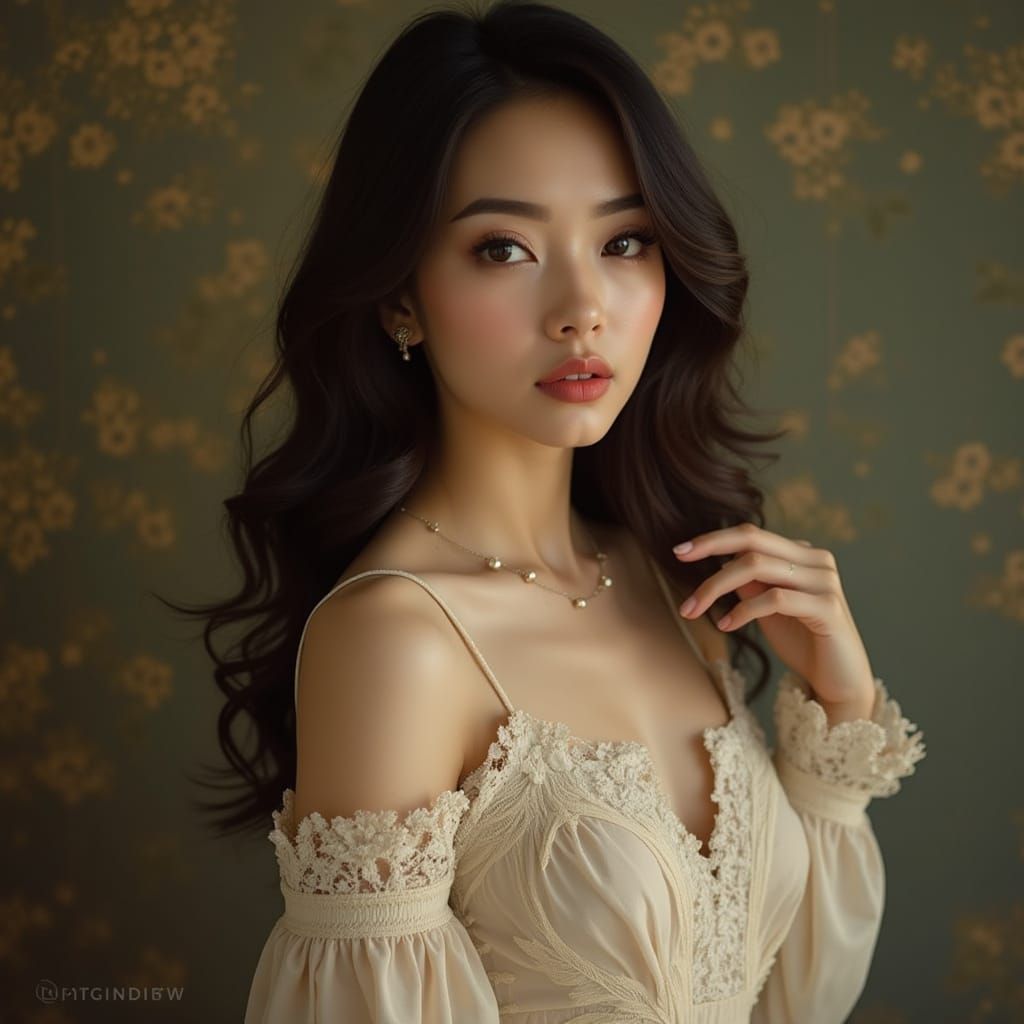 Elegant Woman Portrait in Art Nouveau Style