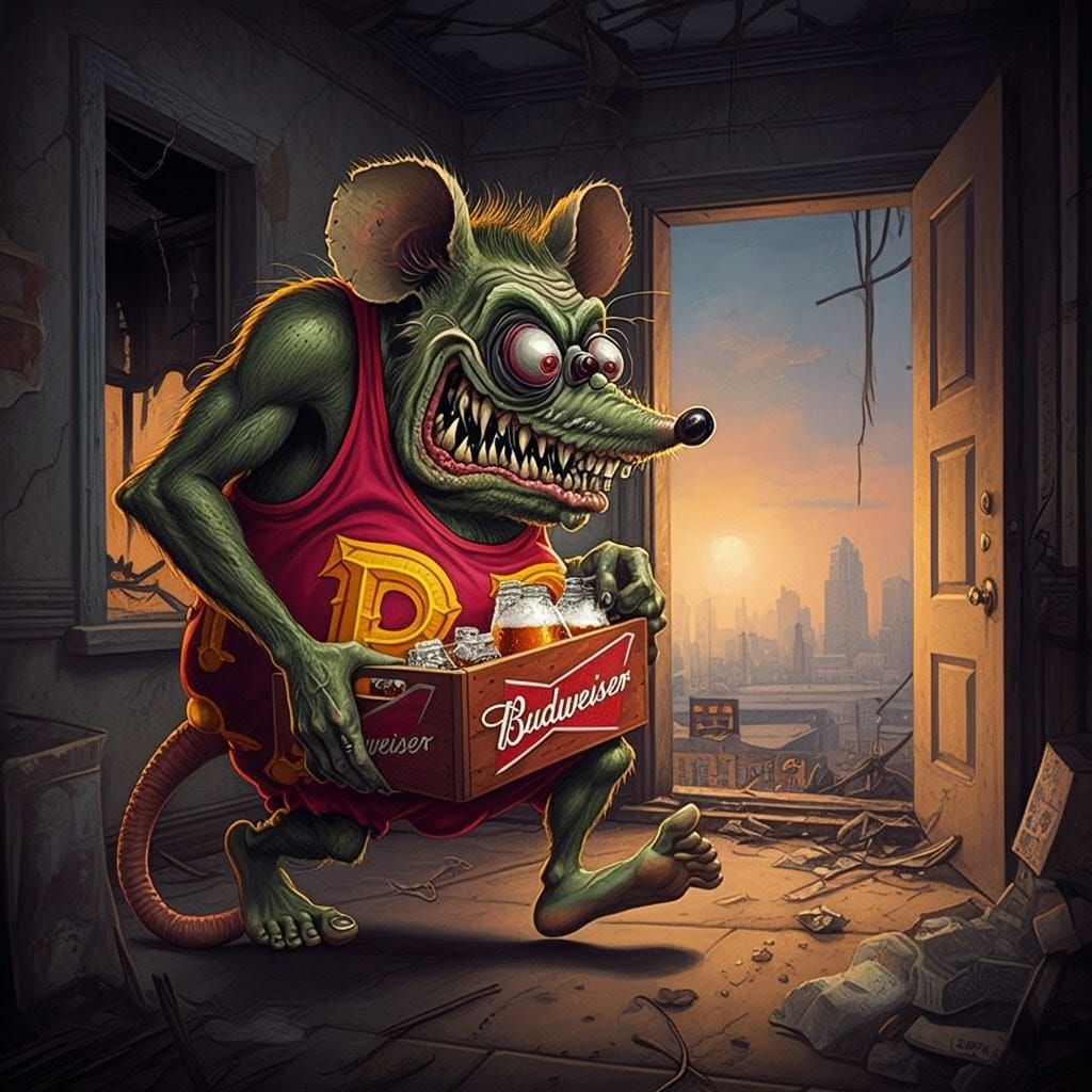 Grotesque Rat Fink Enters Broken Down Apartment Building wit...