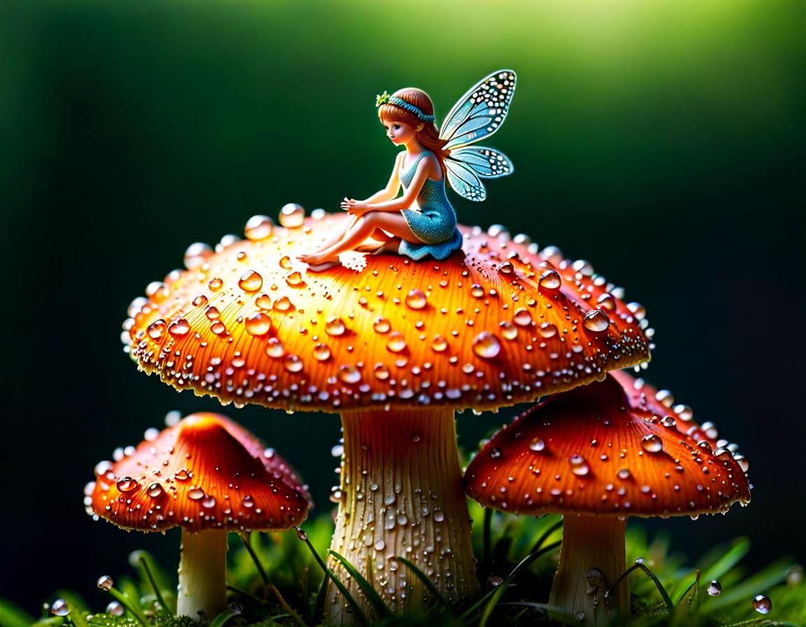 Fairy on Mushroom in Pointillist Style