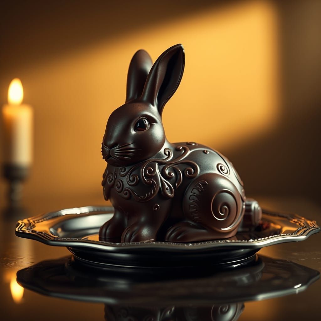 Hyperrealistic Chocolate Bunny in Golden Light