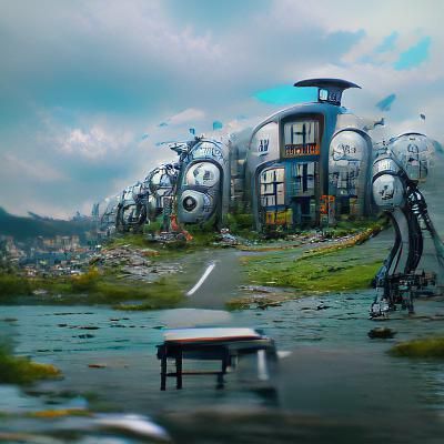 Robot Retirement Community: Hyperdetailed Matte Painting