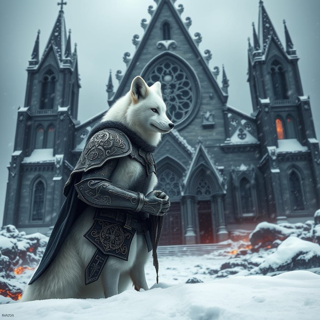 Arctic Fox in Gothic Armor, Lava Landscape