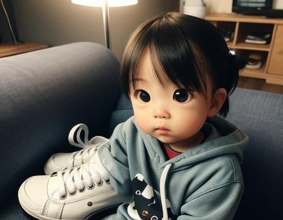 Chibi Potato with Sneakers in Living Room