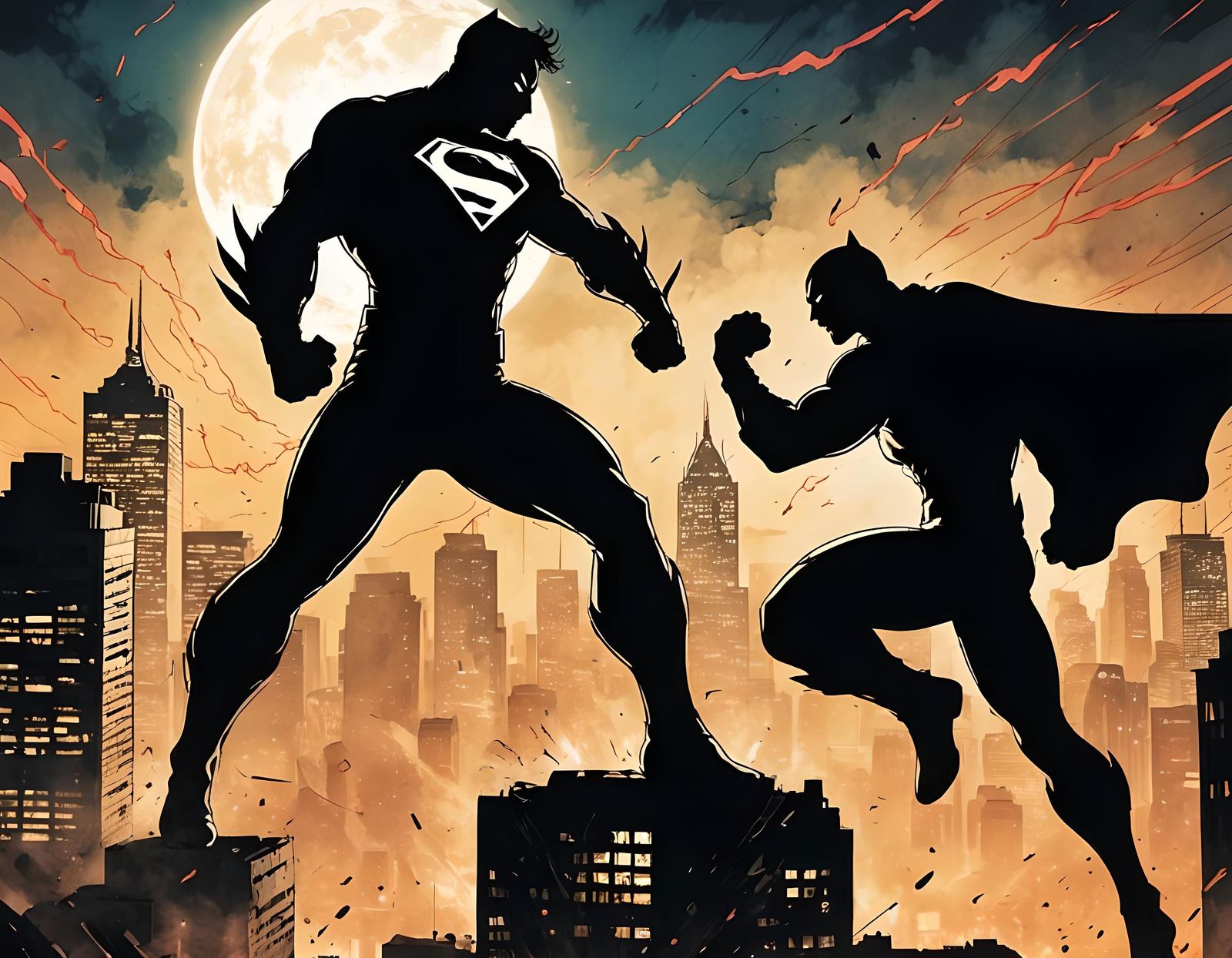 Superheroes Clash in Comic Book Silhouette