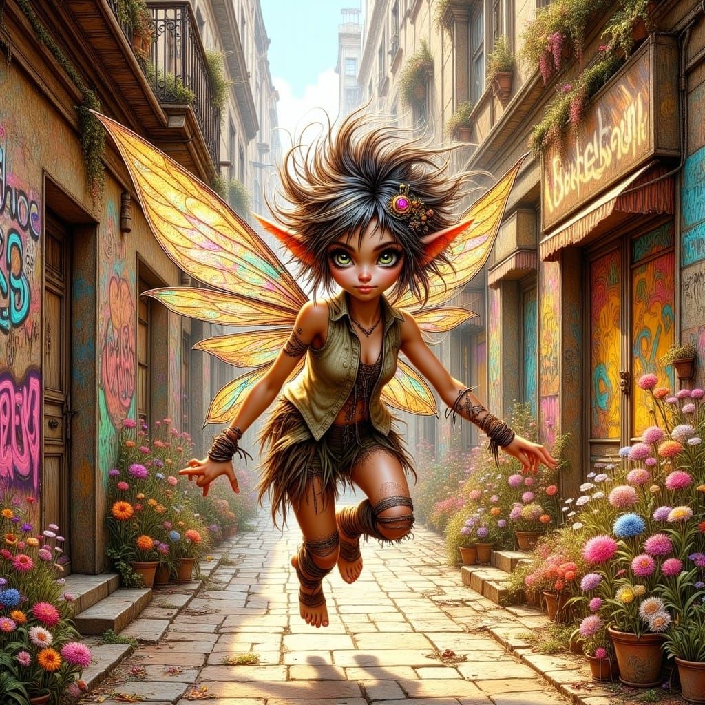 Rebellious Fairy Creates Graffiti Art in Urban Alley