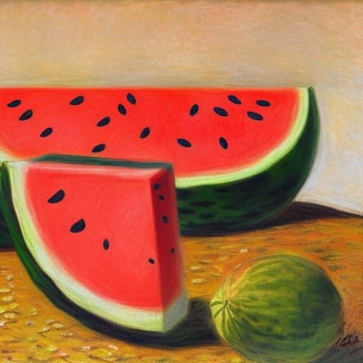 Watermelon in Impressionist Style, Oil Painting