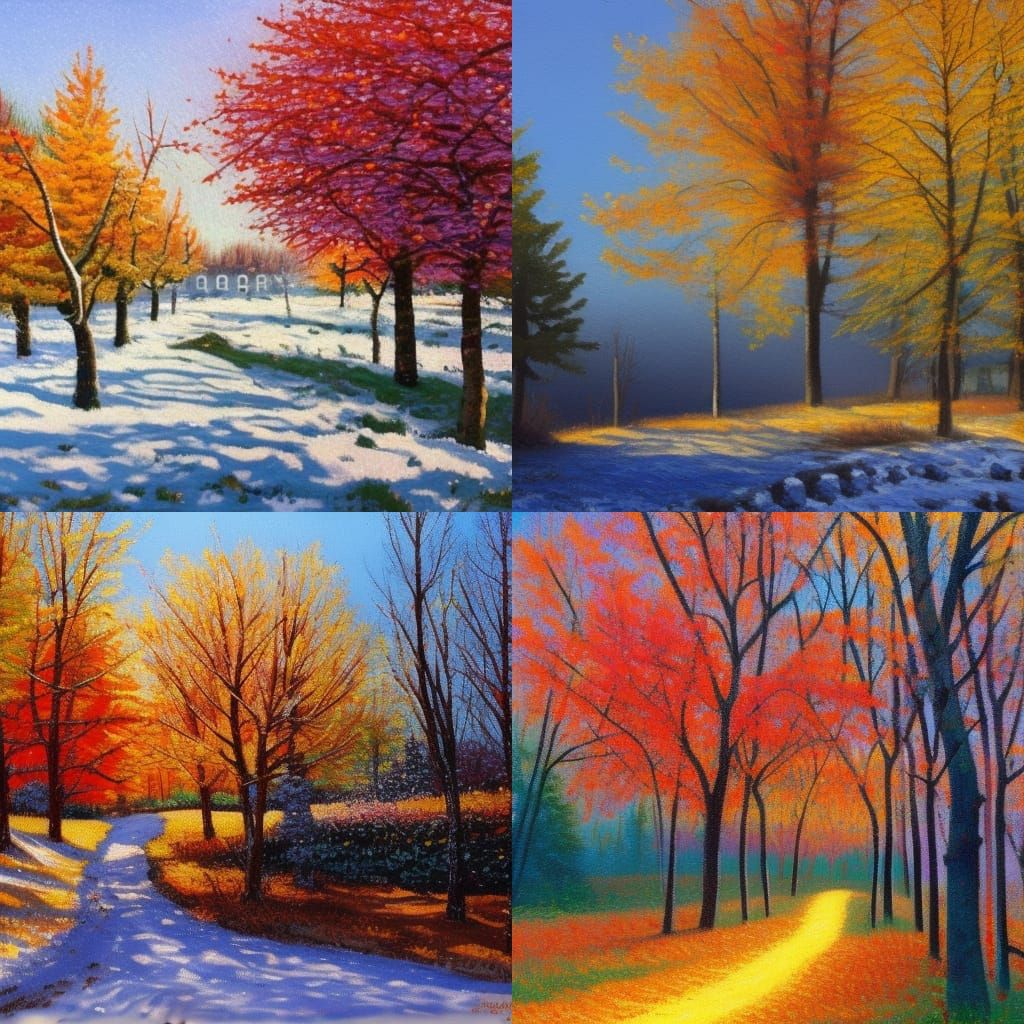 Four Seasons: Vivid and Detailed Oil Painting