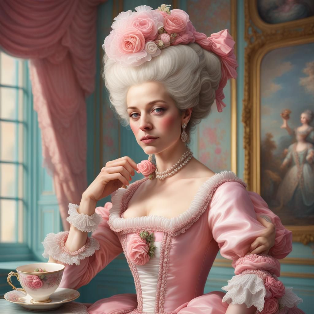 Marie Antoinette with Pink Cake, Hyperrealistic Art