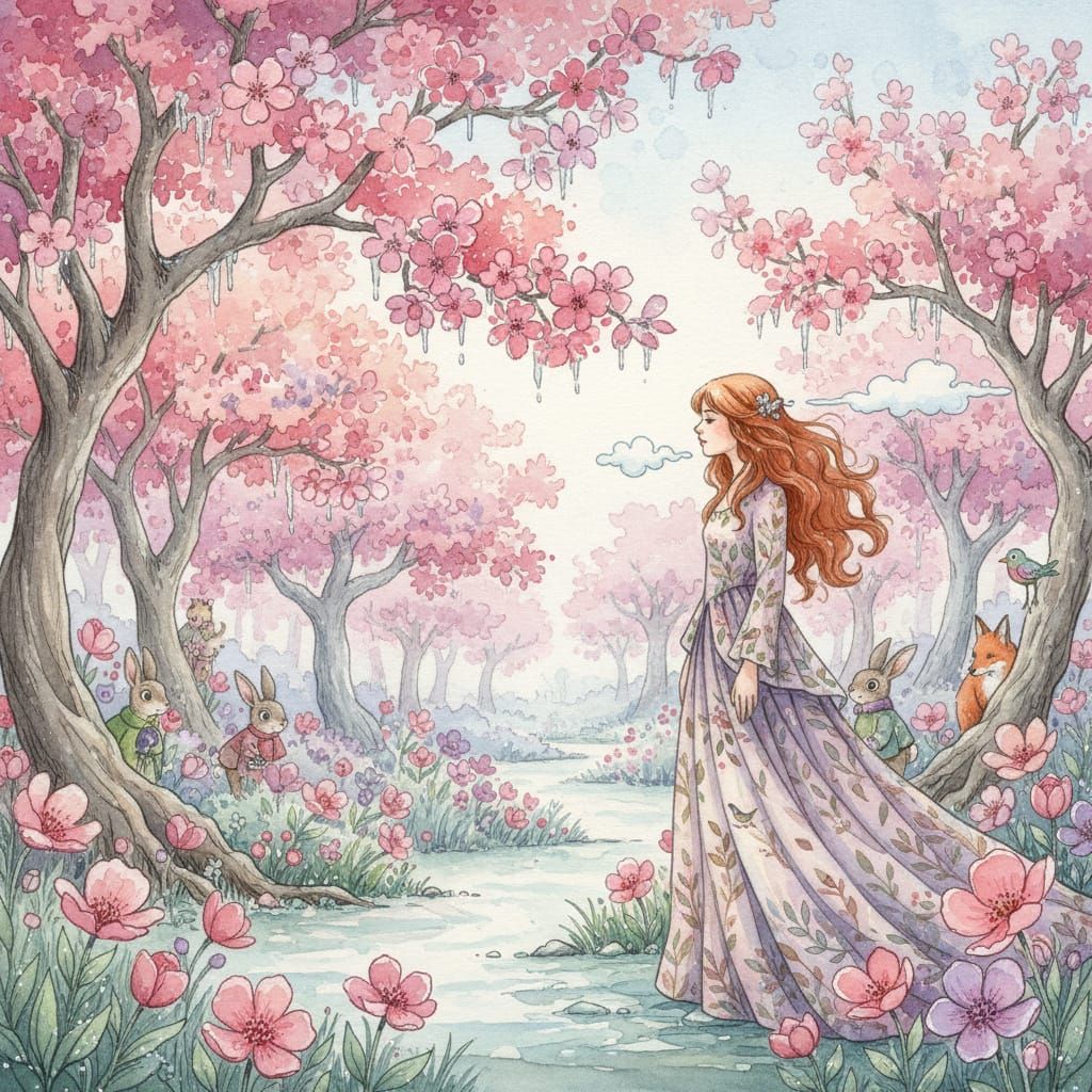 Fantasy Garden Blooms in Watercolor Style